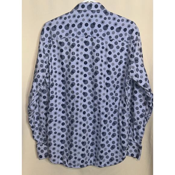 Visconti Black Men Button-Up Shirt Medium Blue Polka Dot 100% Cotton Long Sleeve - Picture 7 of 7